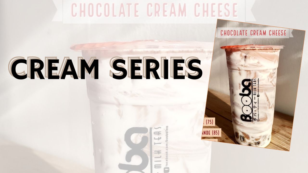 Booba chocolate cream cheese milk tea with a marbled appearance, labeled 'Cream Series'.